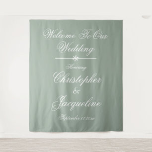 Rustic Wedding Script Names Sage Green Backdrop Wandkleed