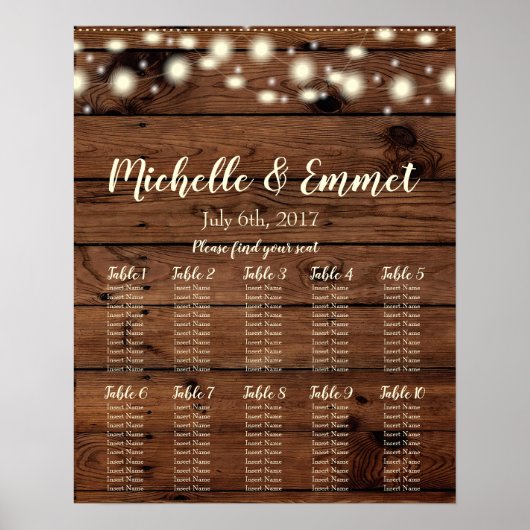 Rustic Wedding Seating Chart, Rustic, Wood, Zitpla Poster (Voorkant)