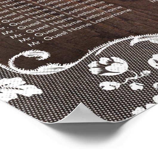 Rustic Wedding Seating Chart Wood and Lace Poster (Hoek)
