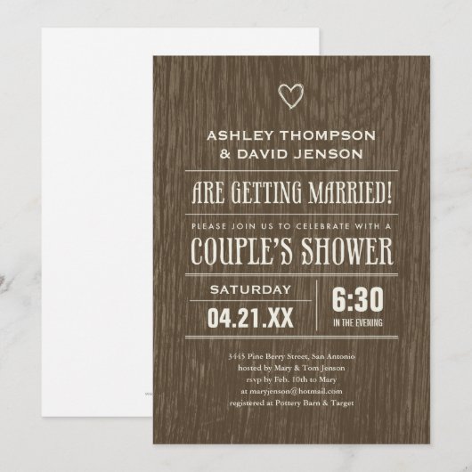 Rustic Wedding Shower-uitnodigingen Kaart (Voorkant / Achterkant)