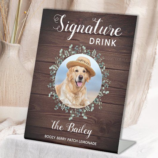 Rustic Wedding Signature Drink Pet Photo Dog Bar Reclamebord Met Voetstuk