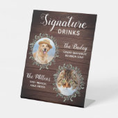 Rustic Wedding Signature Drink Pet Photo Dog Bar Reclamebord Met Voetstuk (Voorkant)