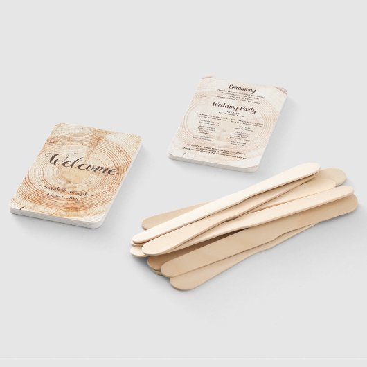 Rustic Wedding Simple Order of Service Wood Grain Handwaaier (Niet-gemonteerd)