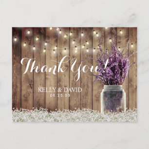 Rustic Wedding String Light Lavender Jar Hartelijk Briefkaart