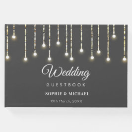 Rustic Wedding String Lights Black White Gastenboek