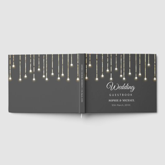 Rustic Wedding String Lights Black White Gastenboek (Volledig)