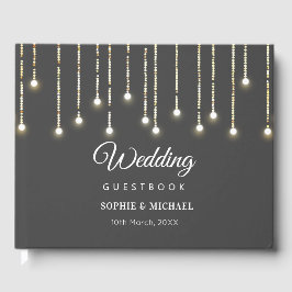 Rustic Wedding String Lights Black White Gastenboek