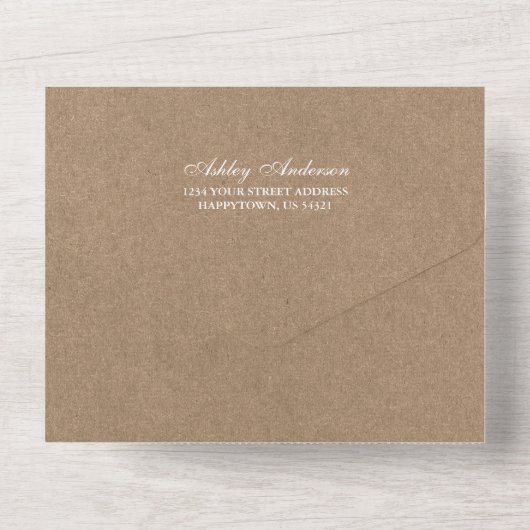 Rustic Wedding String Lights Lace Kraft Foto All In One Uitnodiging (Achterkant)