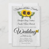 Rustic Wedding Sunflower Barn Wood Gray Invitatio Kaart (Voorkant)