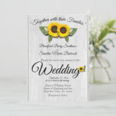 Rustic Wedding Sunflower Barn Wood Gray Invitatio Kaart (Staand voorkant)