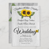Rustic Wedding Sunflower Barn Wood Gray Invitatio Kaart (Voorkant / Achterkant)