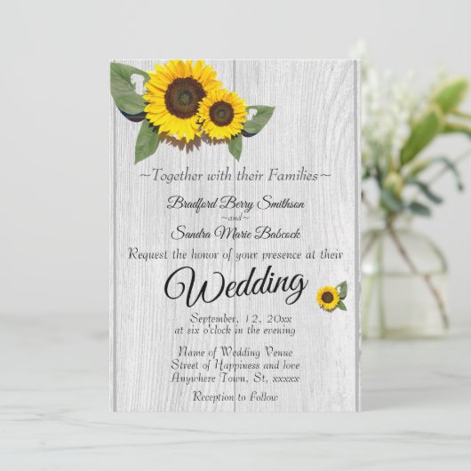 Rustic Wedding Sunflower Barn Wood Gray Kaart (Staand voorkant)