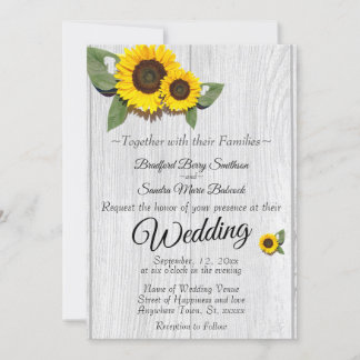 Rustic Wedding Sunflower Barn Wood Gray Kaart