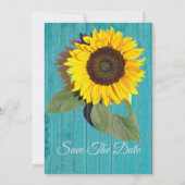 Rustic Wedding Sunflower Blauwgroen Gray Wood Chic Save The Date (Achterkant)