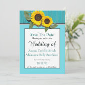 Rustic Wedding Sunflower Blauwgroen Gray Wood Chic Save The Date (Staand voorkant)