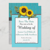 Rustic Wedding Sunflower Blauwgroen Gray Wood Chic Save The Date (Voorkant / Achterkant)