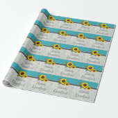 Rustic Wedding Sunflower Blauwgroen Wood Gray Wood Cadeaupapier (Uitgerold)