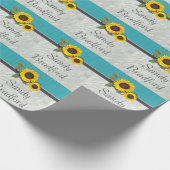 Rustic Wedding Sunflower Blauwgroen Wood Gray Wood Cadeaupapier (Hoek)