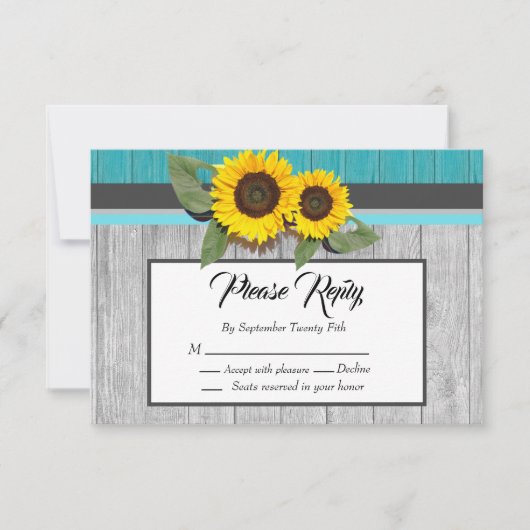 Rustic Wedding Sunflower Blauwgroen Wood Grijze st (Voorkant)
