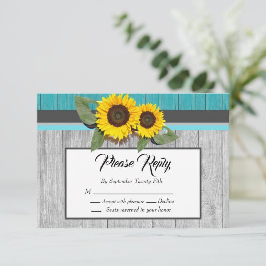 Rustic Wedding Sunflower Blauwgroen Wood Grijze st (Staand voorkant)