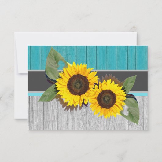 Rustic Wedding Sunflower Blauwgroen Wood Grijze st (Achterkant)