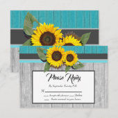 Rustic Wedding Sunflower Blauwgroen Wood Grijze st (Voorkant / Achterkant)