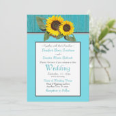 Rustic Wedding Sunflower Blauwgroen Wood Grijze st Kaart (Staand voorkant)