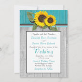 Rustic Wedding Sunflower Blauwgroen Wood Grijze st Kaart (Voorkant)