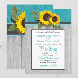 Rustic Wedding Sunflower Blauwgroen Wood Grijze st Kaart