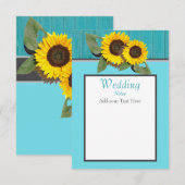 Rustic Wedding Sunflower Blauwgroen Wood Grijze st Kaart (Voorkant / Achterkant)