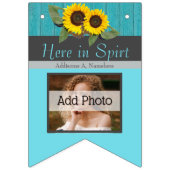 Rustic Wedding Sunflower Blauwgroen Wood Grijze st Vlaggetjes (Eerste vlag)