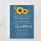 Rustic Wedding Sunflower Blue Wood Kaart (Voorkant)