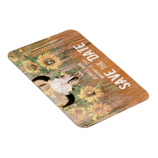 Rustic Wedding Sunflower Bull Skull Save the Date Magneet (Rechterzijde)