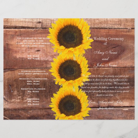 Rustic Wedding Sunflower Country Wedding Programme (Voorkant)