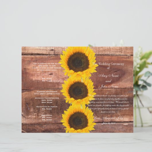Rustic Wedding Sunflower Country Wedding Programme (Staand voorkant)
