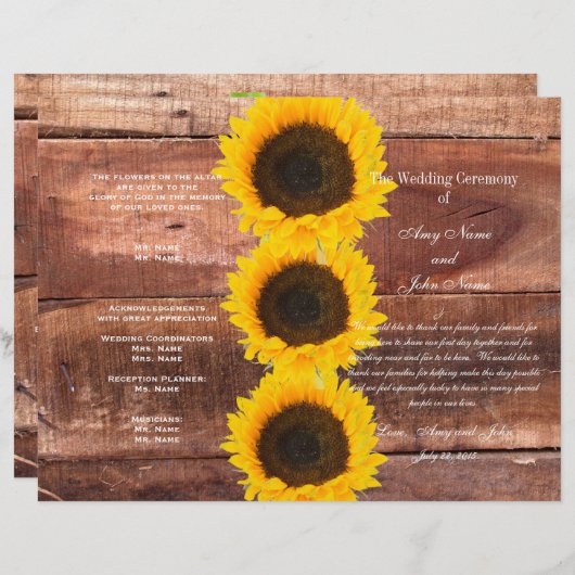 Rustic Wedding Sunflower Country Wedding Programme (Voorkant / Achterkant)