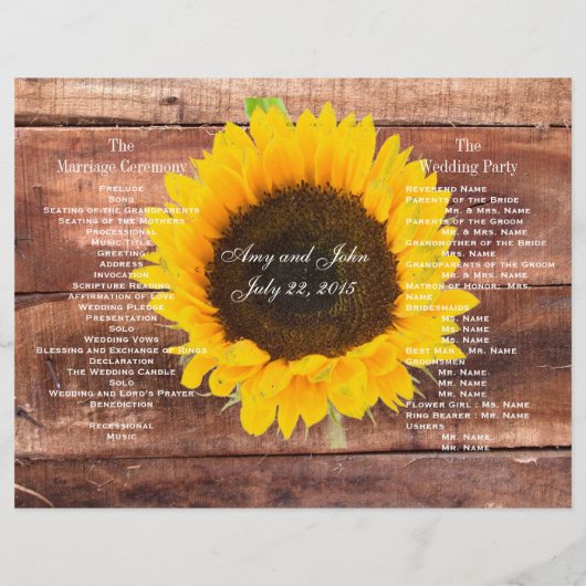 Rustic Wedding Sunflower Country Wedding Programme (Achterkant)