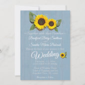 Rustic Wedding Sunflower Dusty Blue Wood Weddensch Kaart (Voorkant)