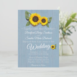 Rustic Wedding Sunflower Dusty Blue Wood Weddensch Kaart