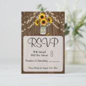 Rustic Wedding Sunflower Mason Jar RSVP Kaartje (Staand voorkant)