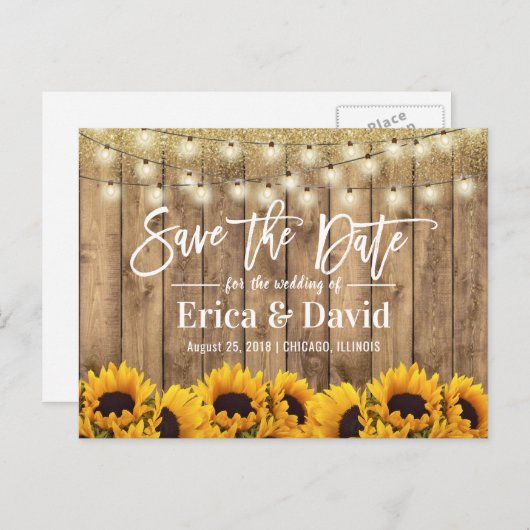 Rustic Wedding  Sunflower Save the Date Aankondigingskaart (Voorkant / Achterkant)
