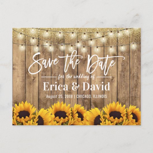 Rustic Wedding  Sunflower Save the Date Aankondigingskaart (Voorkant)