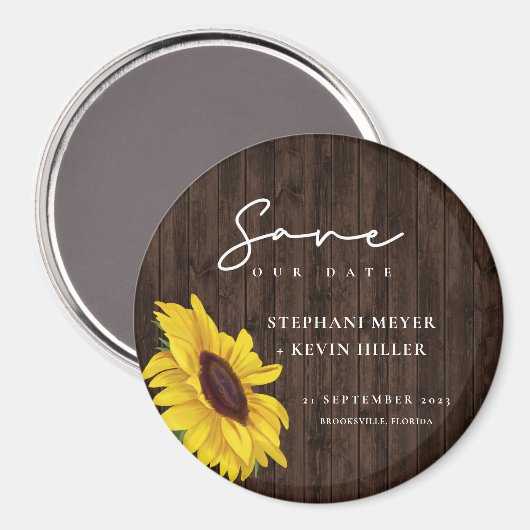 Rustic Wedding Sunflower Wood design behalve datum Magneet (Voorkant / Achterkant)