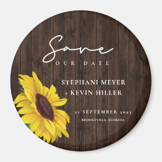 Rustic Wedding Sunflower Wood design behalve datum Magneet