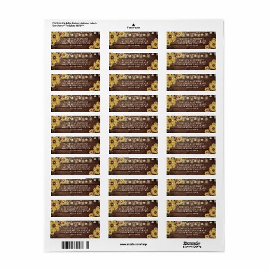 Rustic Wedding Sunflower Wood String Lights Jars Etiket (Full Sheet)