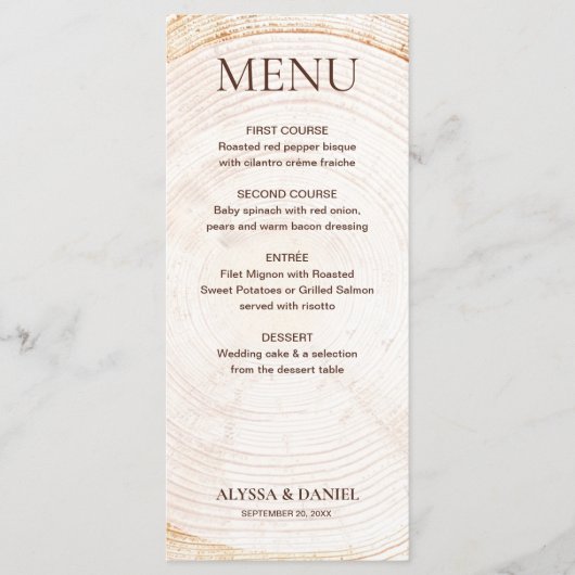 Rustic Wedding Tree rings Wood bark Grain  Menu (Voorkant)
