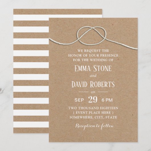 Rustic Wedding Tying the Knot  Kraft Kaart (Voorkant / Achterkant)