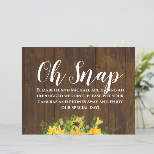 Rustic Wedding Unplugged Oh Snap Wood Sunflower (Staand voorkant)