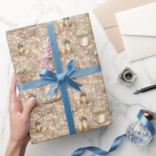 Rustic Wedding Watercolor Lanterns Cake Florals Cadeaupapier (Geschenken)