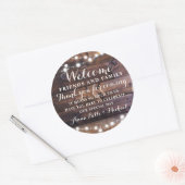 Rustic Wedding Welcome Favor Barn String light Ronde Sticker (Envelop)
